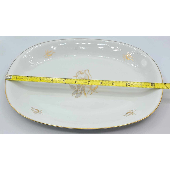 Vintage KPM Krister Germany 12 3/4" Oval Serving Platter. Gold Rose Design - Picture 5 of 7